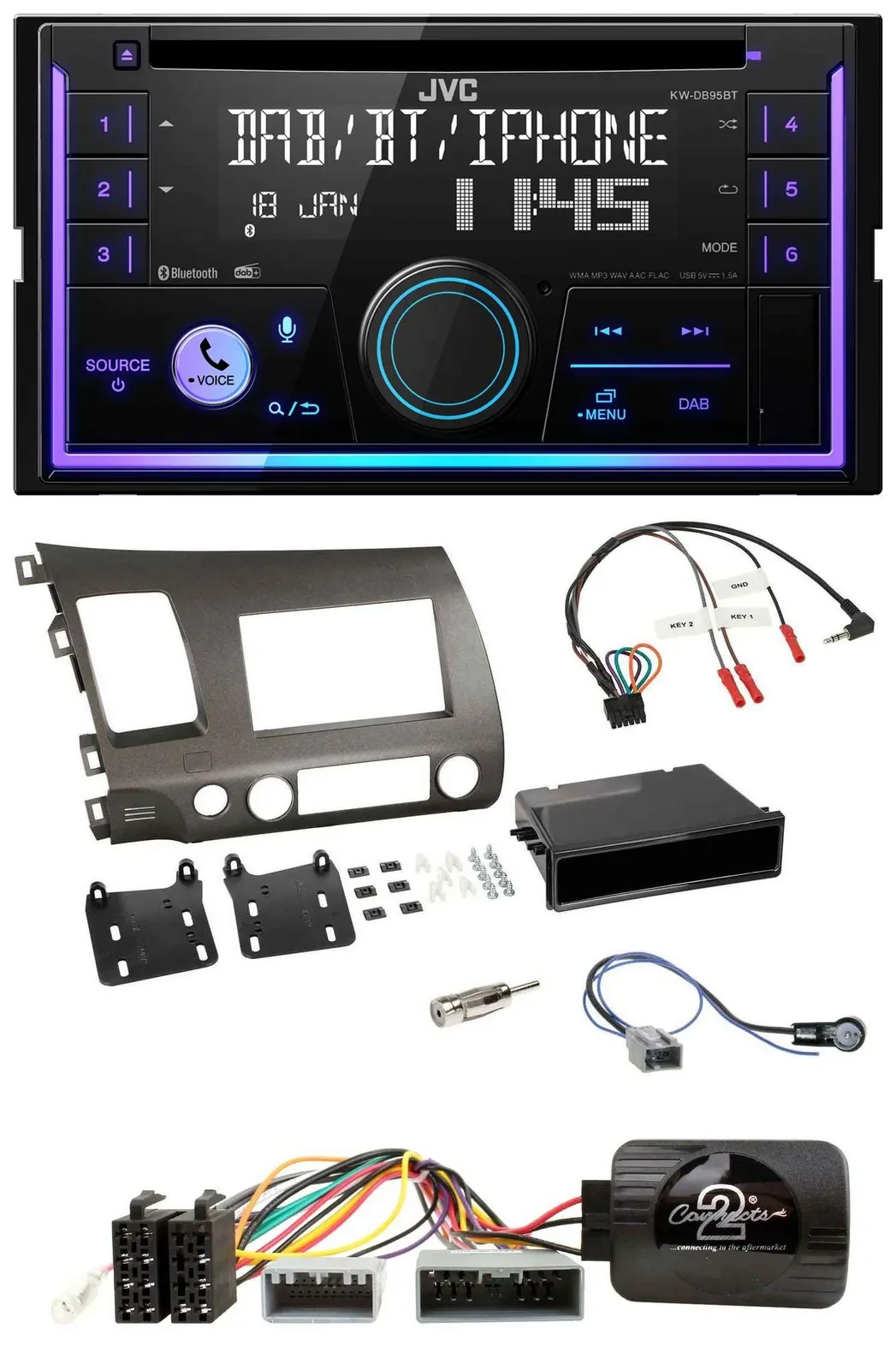 Автомагнитола JVC 2DIN, DAB, Bluetooth, CD, USB, для Honda Civic 2006–2010 Hybrid