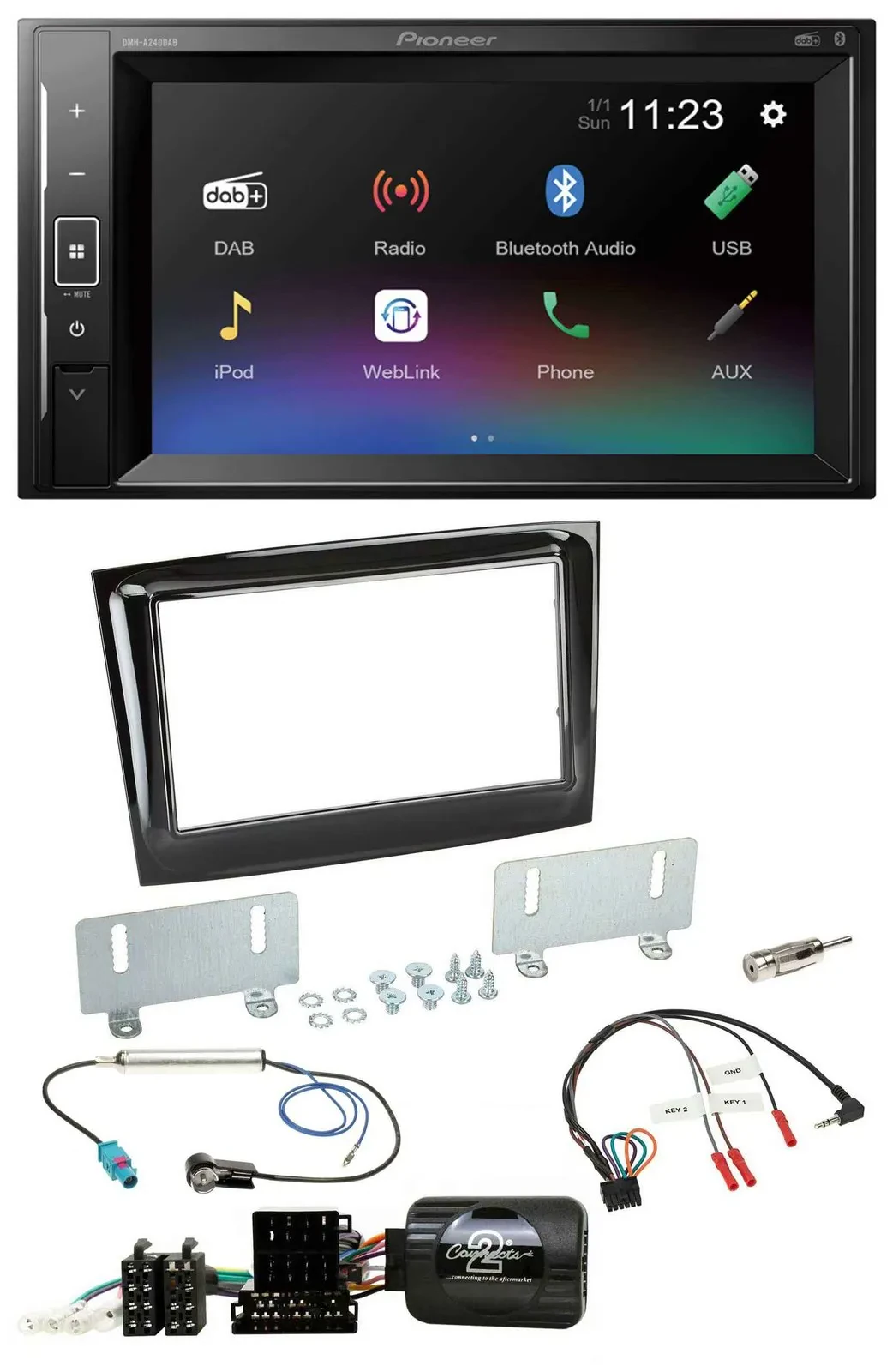 Автомагнитола Pioneer 2 DIN, DAB, Bluetooth, USB для Fiat Doblo (VDO, с 2015)