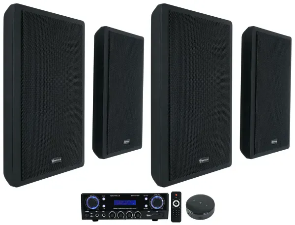 Rockville BLUAMP 100 Home Stereo Amplifier+(4) Wall Speakers+Smart Wifi Receiver