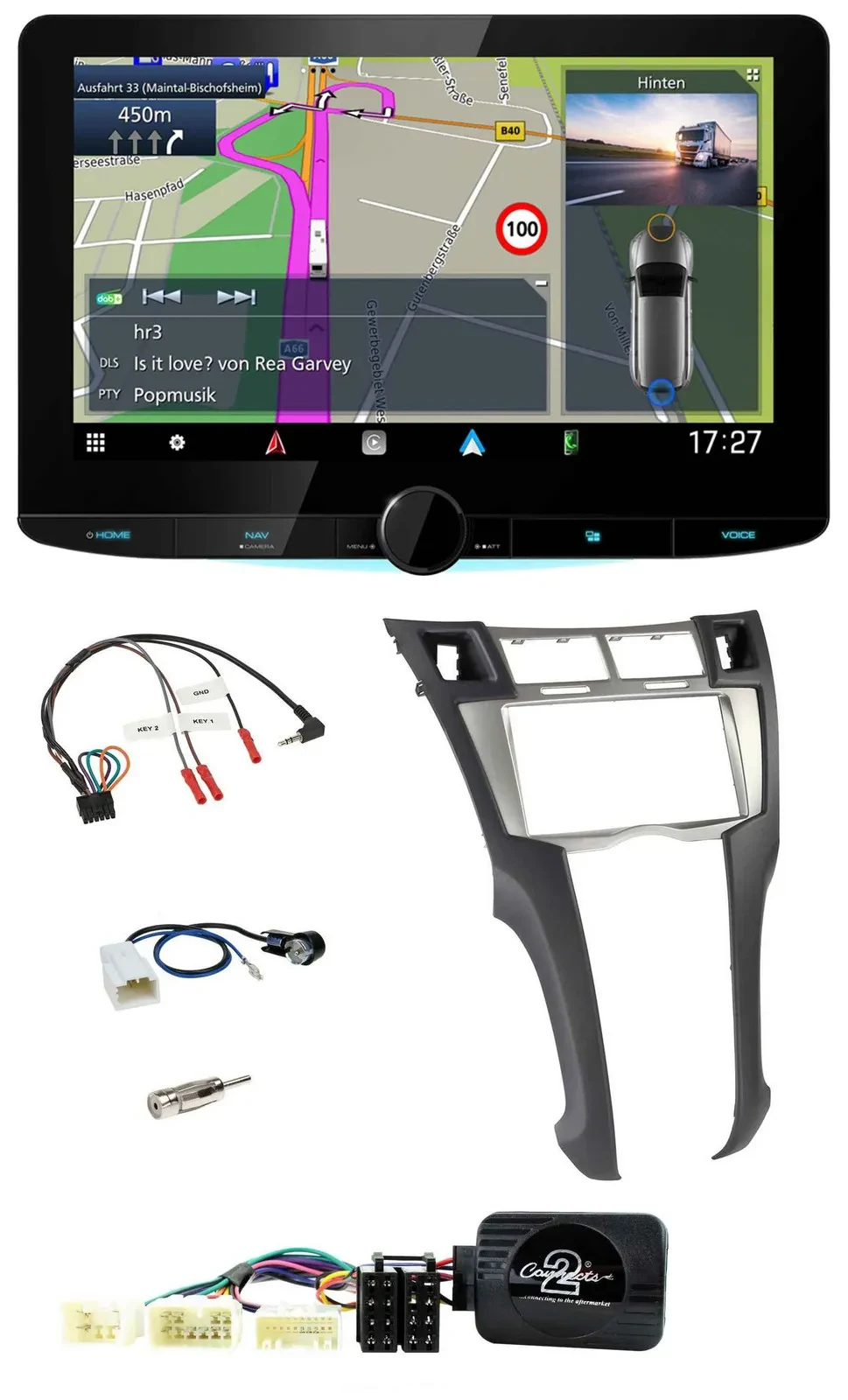 Kenwood Bluetooth DAB TMC 2DIN Lenkrad USB Navigation für Toyota Yaris 2006-2011