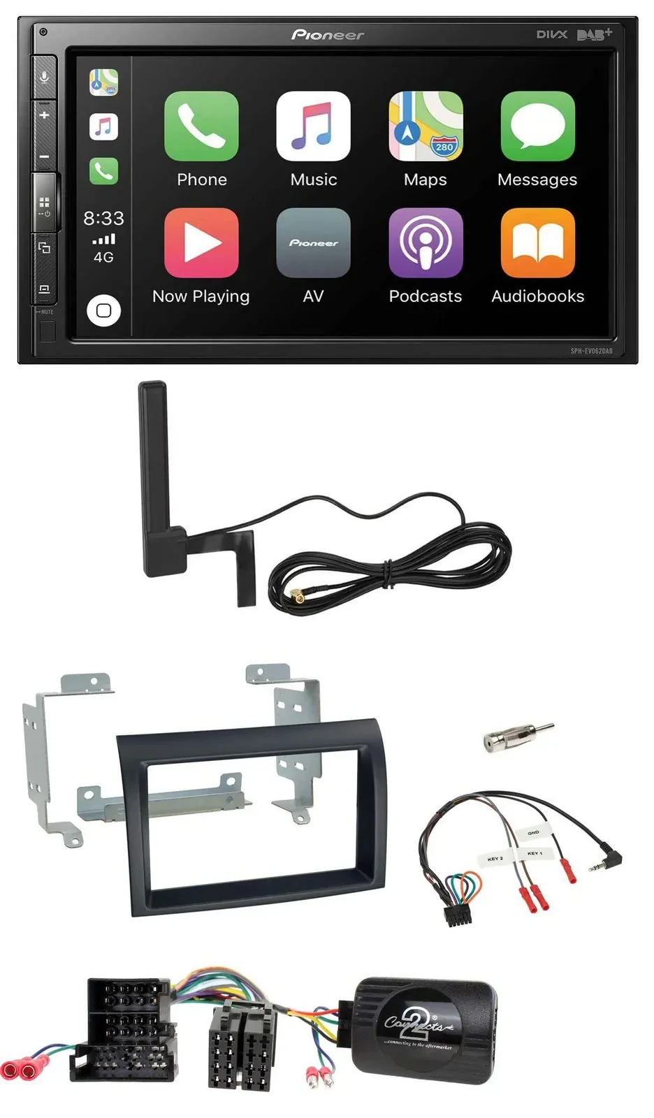 Pioneer USB 2DIN Bluetooth DAB Lenkrad Autoradio für Citroen Peugeot Fiat schwar