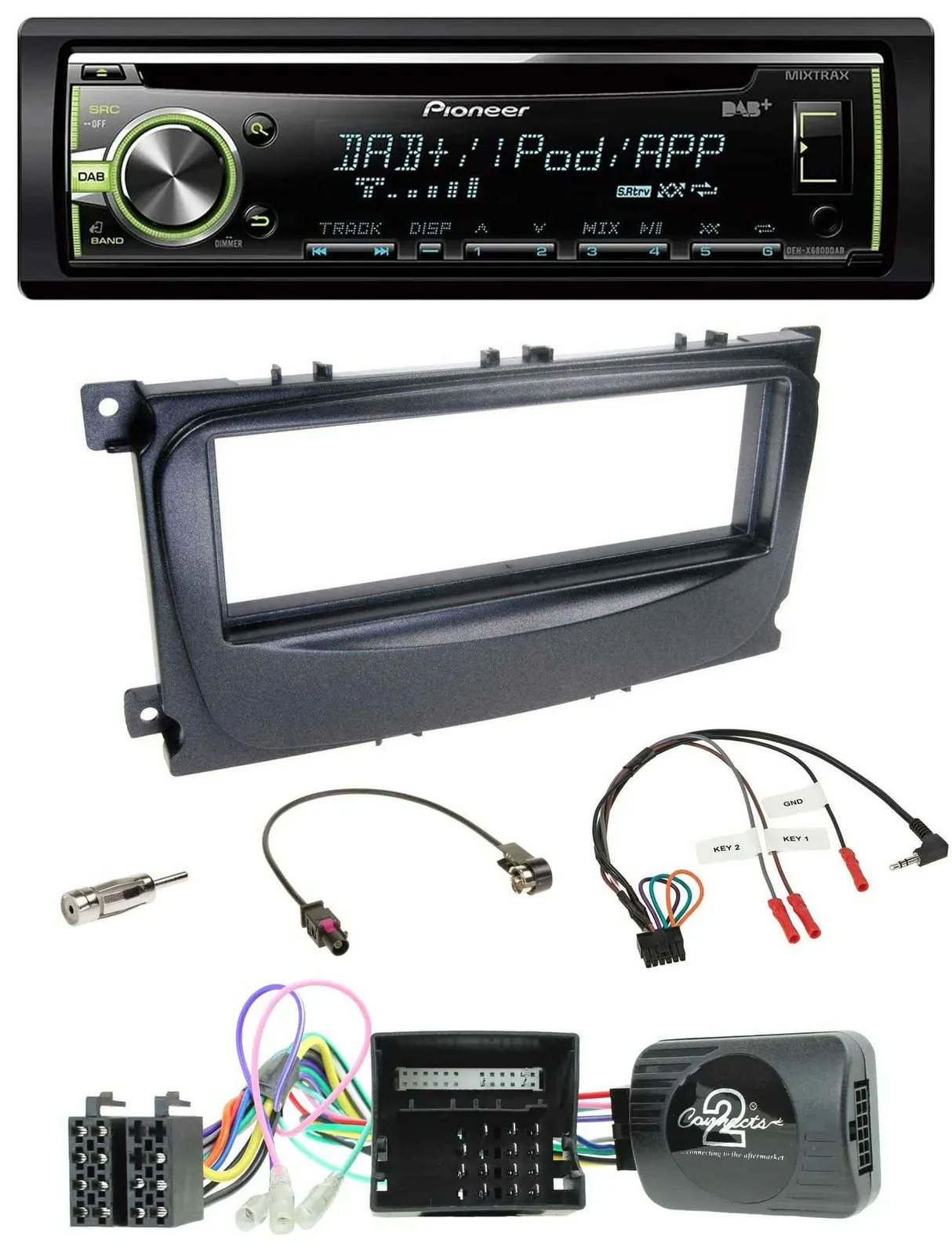 Автомагнитола Pioneer CD/USB, MP3, DAB для Ford C‑Max (2007–2010) и Focus, черная, поддержка управления с руля