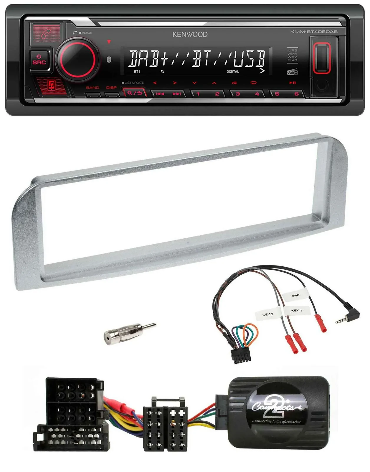 Kenwood Lenkrad Bluetooth USB DAB Autoradio für Alfa 147 GT silbergrau