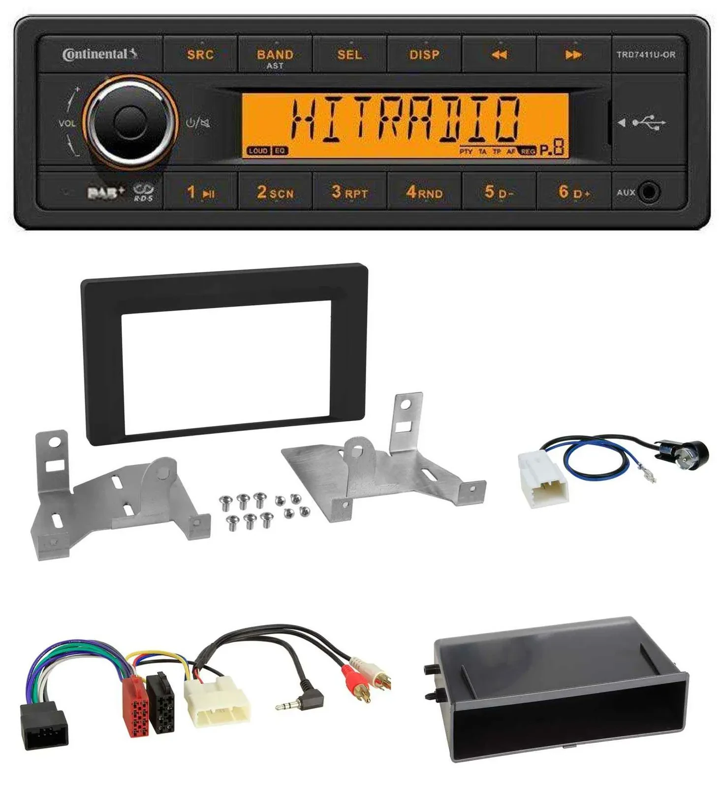 Continental 1DIN DAB MP3 AUX USB Autoradio für Toyota Aygo AB7 ab 2022 mattschwa