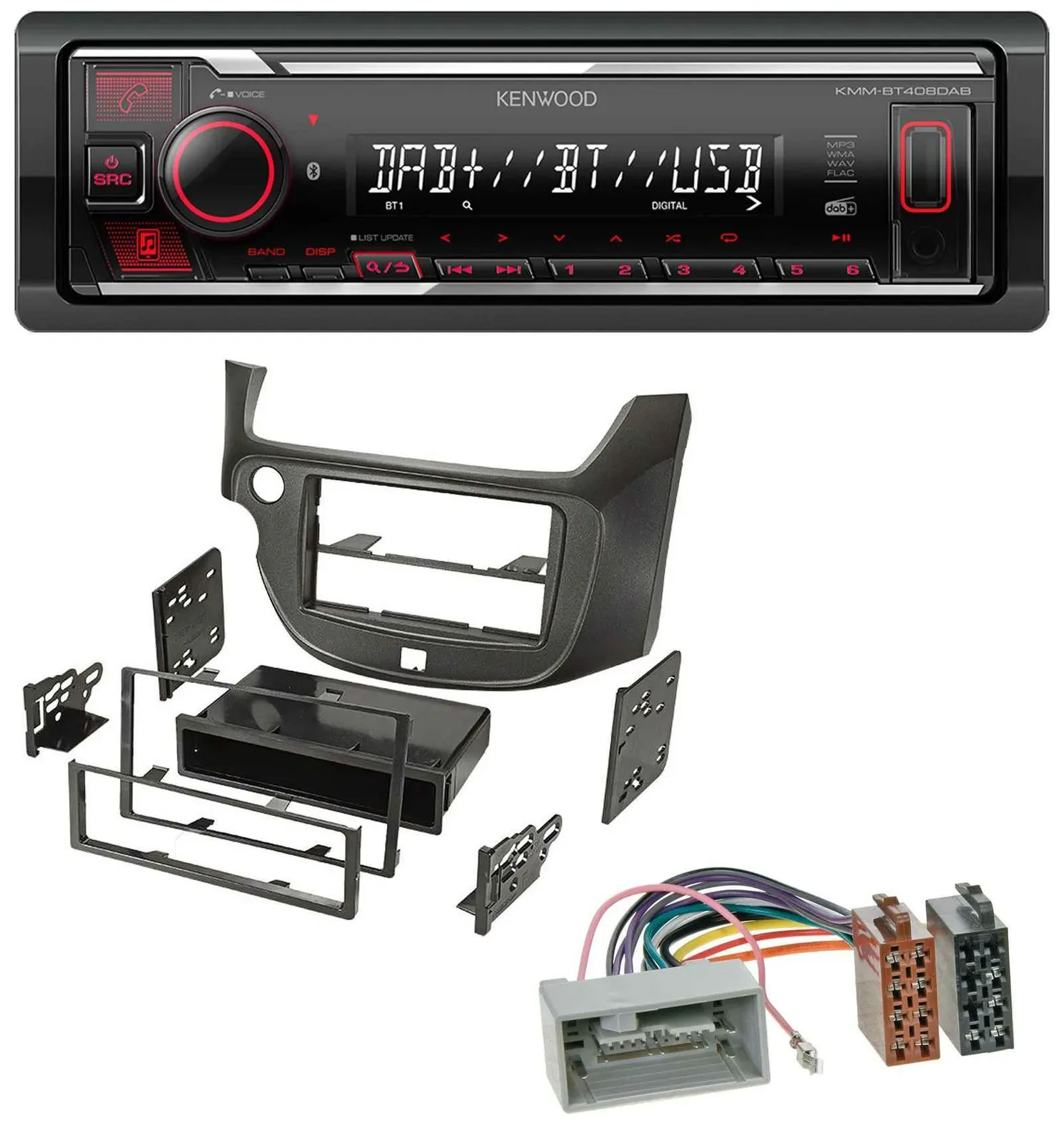 Kenwood MP3 Bluetooth USB DAB Autoradio für Honda Jazz (ab 2009) dunkelgrau