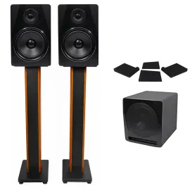 (2) Rockville APM8B 8" Studio Monitors+Active 10" Subwoofer+36" Stands+Pads