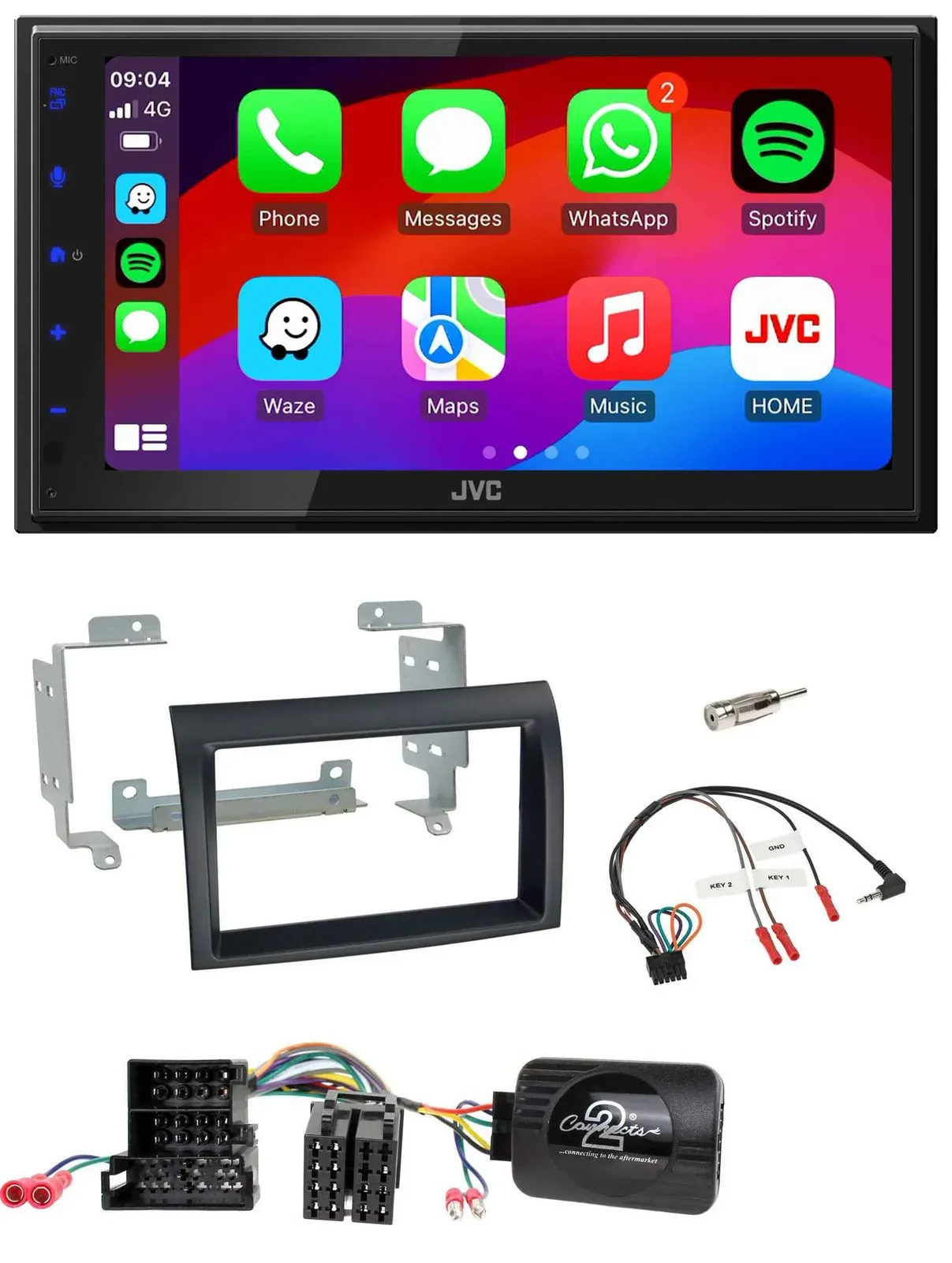 JVC Bluetooth 2DIN Lenkrad DAB USB Autoradio für Citroen Peugeot Fiat schwarz