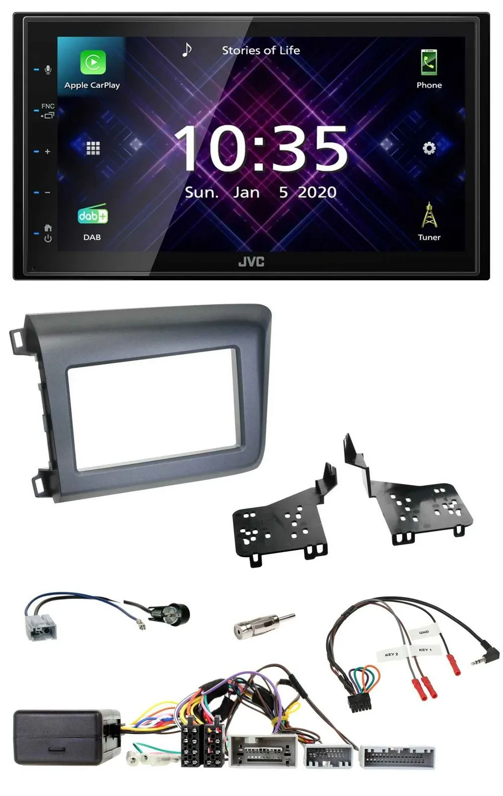 JVC DAB 2DIN Lenkrad Bluetooth USB Autoradio für Honda Civic US Modelle 2012-201