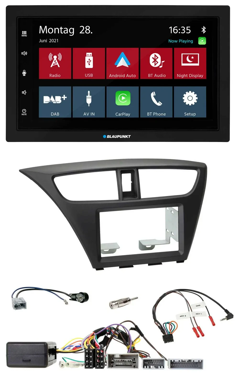 Blaupunkt Lenkrad Bluetooth DAB 2DIN USB Autoradio für Honda Civic ab 12 schwarz