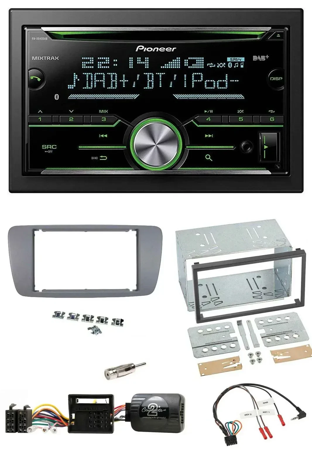 Автомагнитола Pioneer 2DIN, Bluetooth, DAB, USB, CD, совместима с Seat Ibiza (с 2008), поддержка кнопок на руле