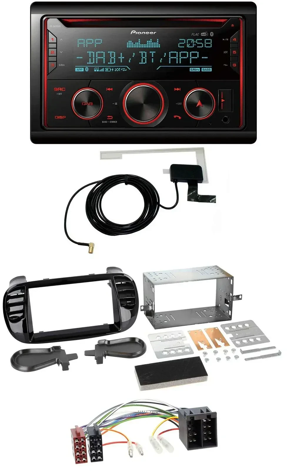 Автомагнитола Pioneer 2DIN MP3 DAB USB CD Bluetooth для Fiat 500 до 2012, глянцевая