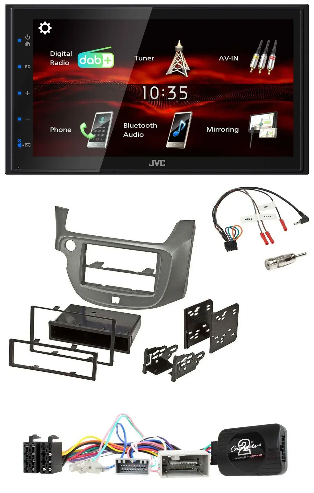 JVC USB Bluetooth Lenkrad DAB 2DIN Autoradio für Honda Jazz ab 2014 silber