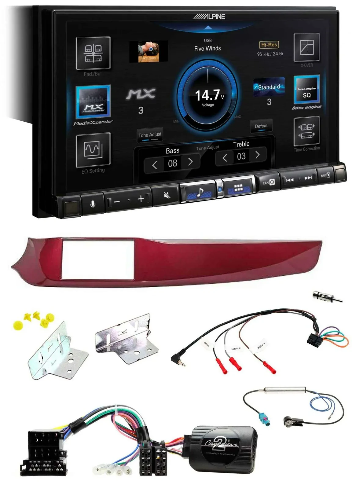 Alpine DAB 2DIN USB Bluetooth Lenkrad Autoradio für Alfa Giulietta rot 940 2010-