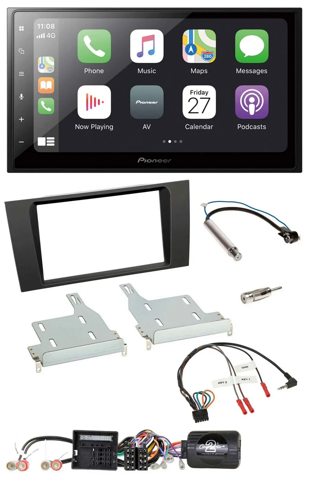 Pioneer Lenkrad Bluetooth DAB 2DIN USB Autoradio für Audi A4 2000-2001