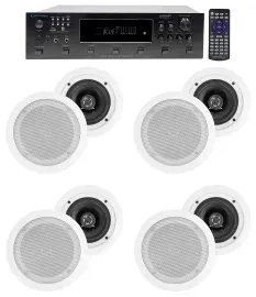 (6) Zone Bluetooth Receiver+(8) 5.25" White Ceiling Speakers For Restaurant/Bar