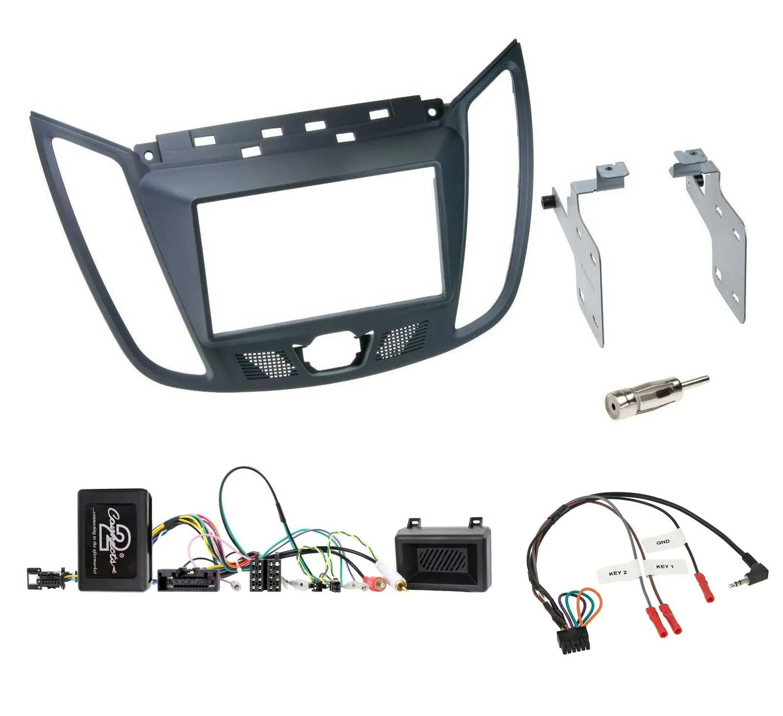 Einbauset Lenkradadapter Doppel DIN Autoradio für Ford C-Max ab 2011 grau