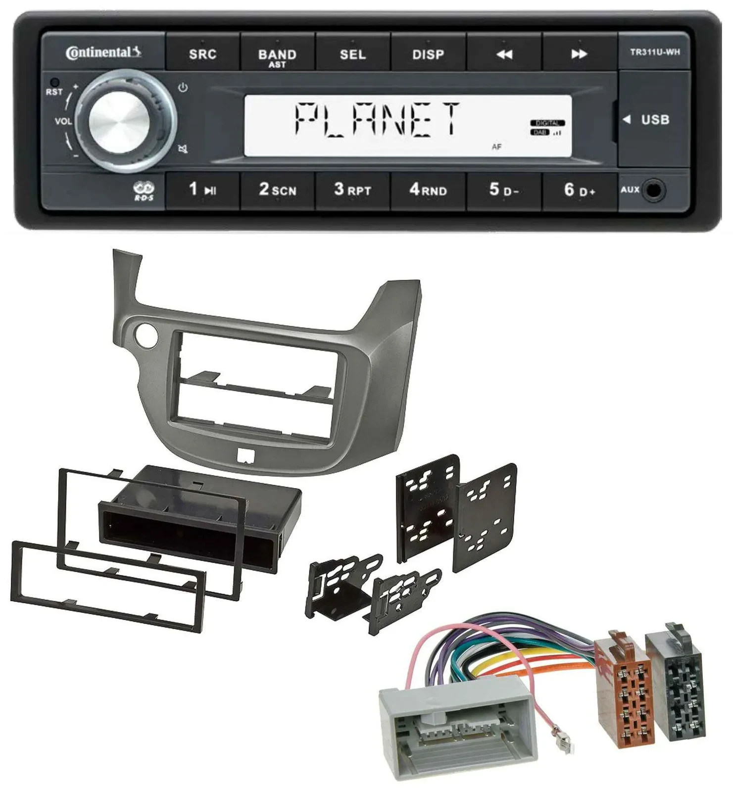 Continental USB MP3 AUX 1DIN Autoradio für Honda Jazz (ab 2009) - silber