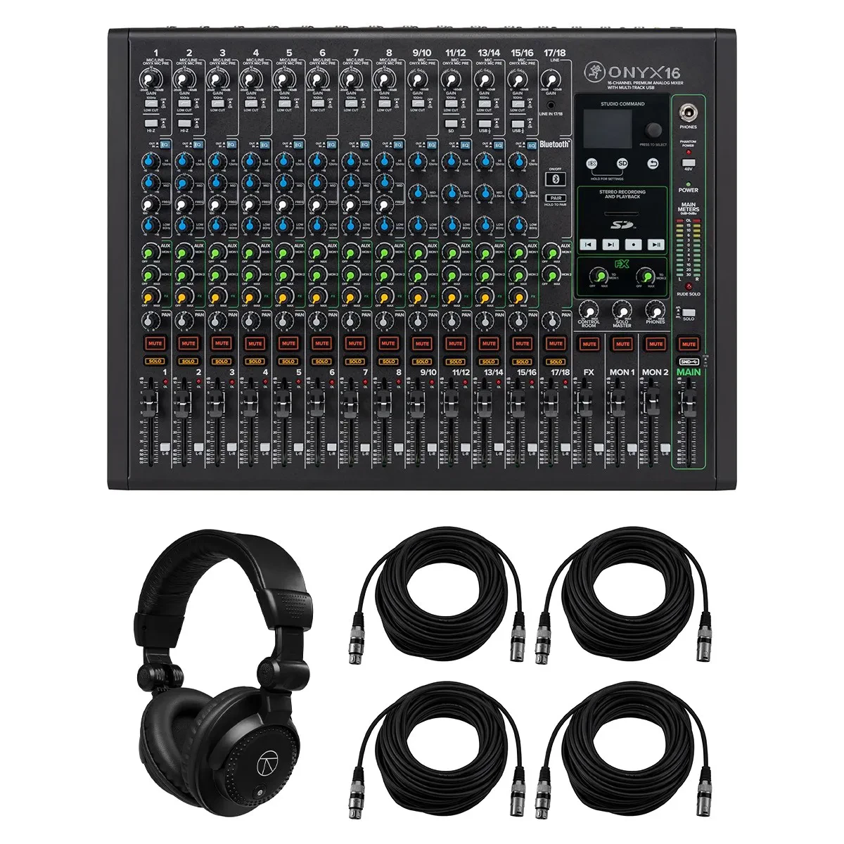 Mackie Onyx 16-Channel Premium Analog Mixer with Multi-Track USB, Bundle with TA