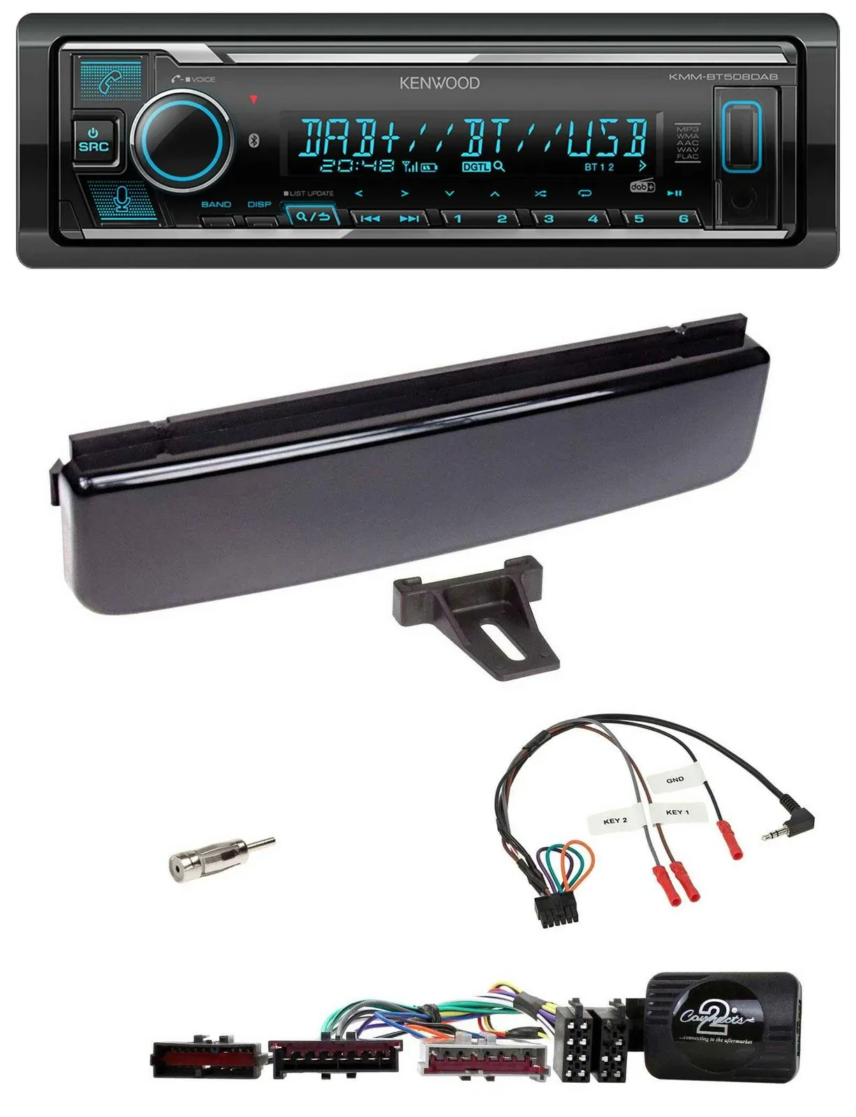 Автомагнитола Kenwood Bluetooth, DAB, USB для Ford Mondeo/Focus, цвет черный (piano black)