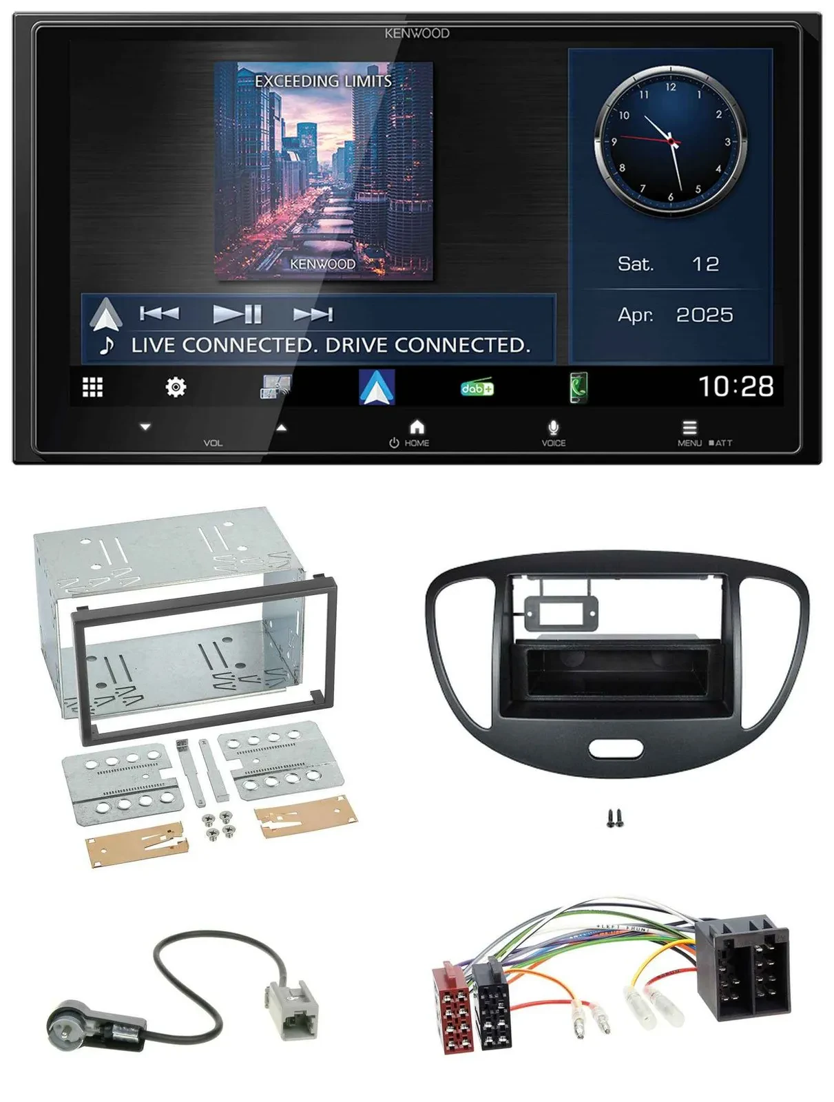 Kenwood Bluetooth 2DIN USB DAB MP3 Autoradio für Hyundai i10 2008-2013 schwarz