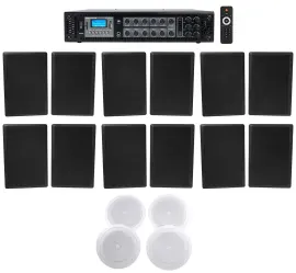 6-Zone Amplifier+12 Black Wall+4 JBL 8" Ceiling Speakers For Restaurant/Bar/Cafe