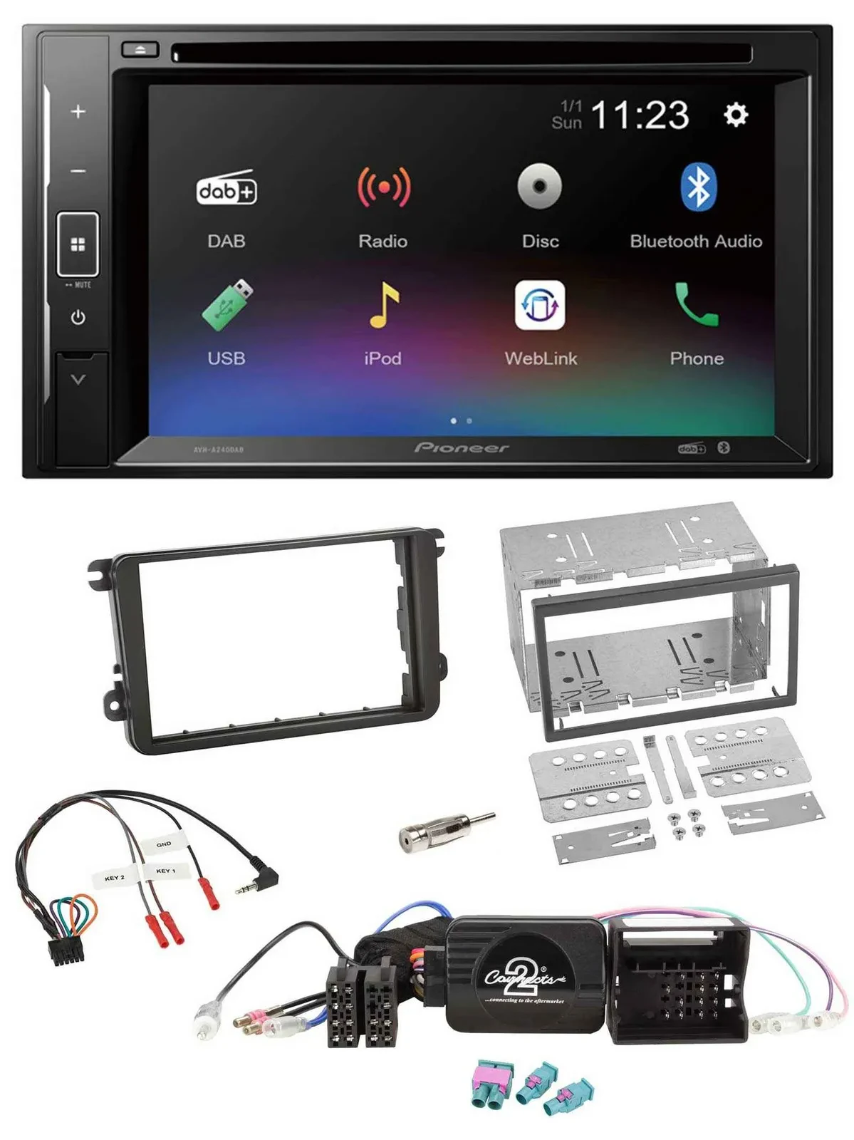 Pioneer Bluetooth Lenkrad USB 2DIN DAB DVD Autoradio für VW Amarok Beetle EOS Ca
