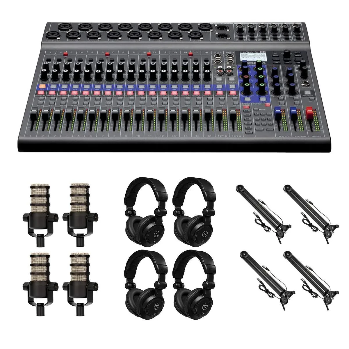 Zoom LiveTrak L-20 20-Channel Digital Mixer & Multitrack Recorder, Bundle with 4