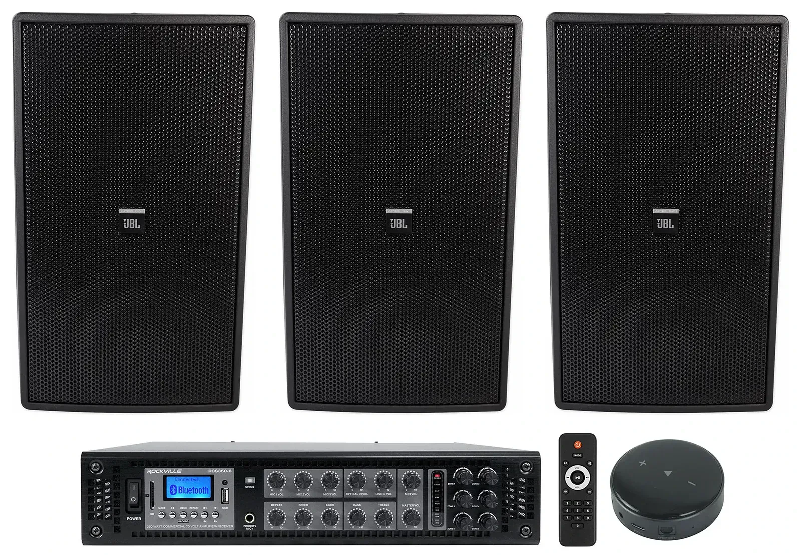 (3) JBL Control 29AV 8" Indoor/Outdoor Commercial 70v Speakers+Amp+Wifi Receiver