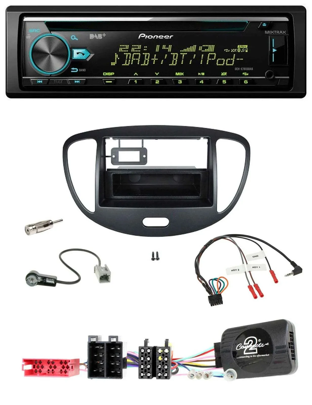 Автомагнитола для Hyundai i10 Pioneer CD USB Bluetooth DAB, ISO, 2009–2013, черная