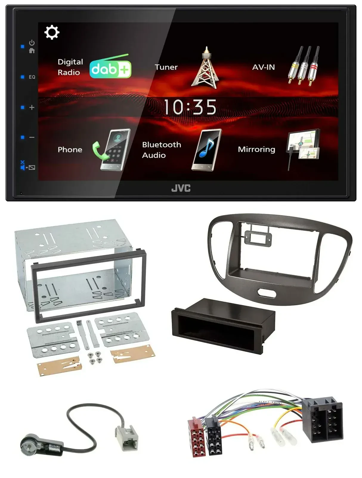Автомагнитола JVC 2DIN USB Bluetooth MP3 DAB темно-серебристая для Hyundai i10 (2008–2013)