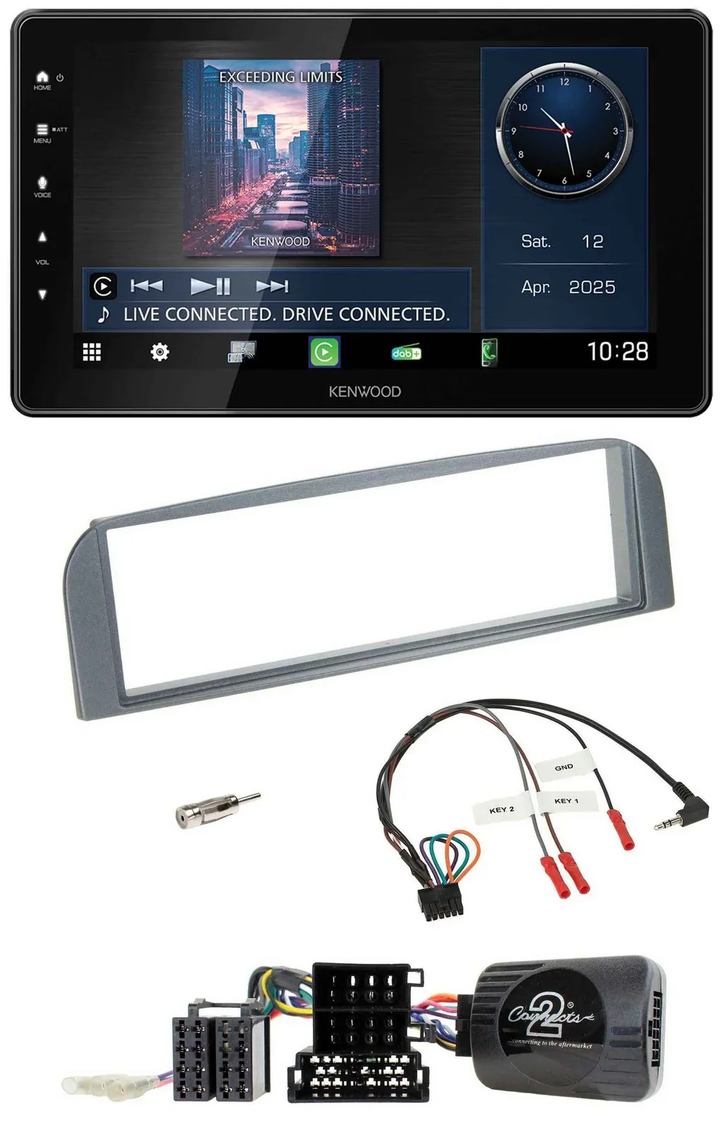 Автомагнитола для Alfa Romeo 147/GT 2007–2010 Kenwood Bluetooth, USB, DAB антрацит, с поддержкой управления с руля