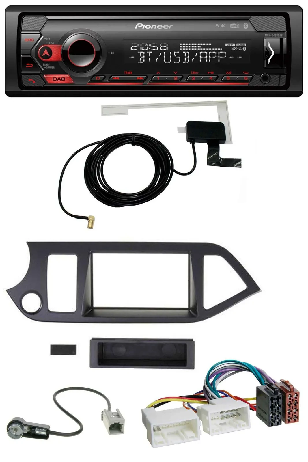 Автомагнитола для Kia Picanto (с 2011) Pioneer DAB USB MP3 Bluetooth совместима со Start-Stop