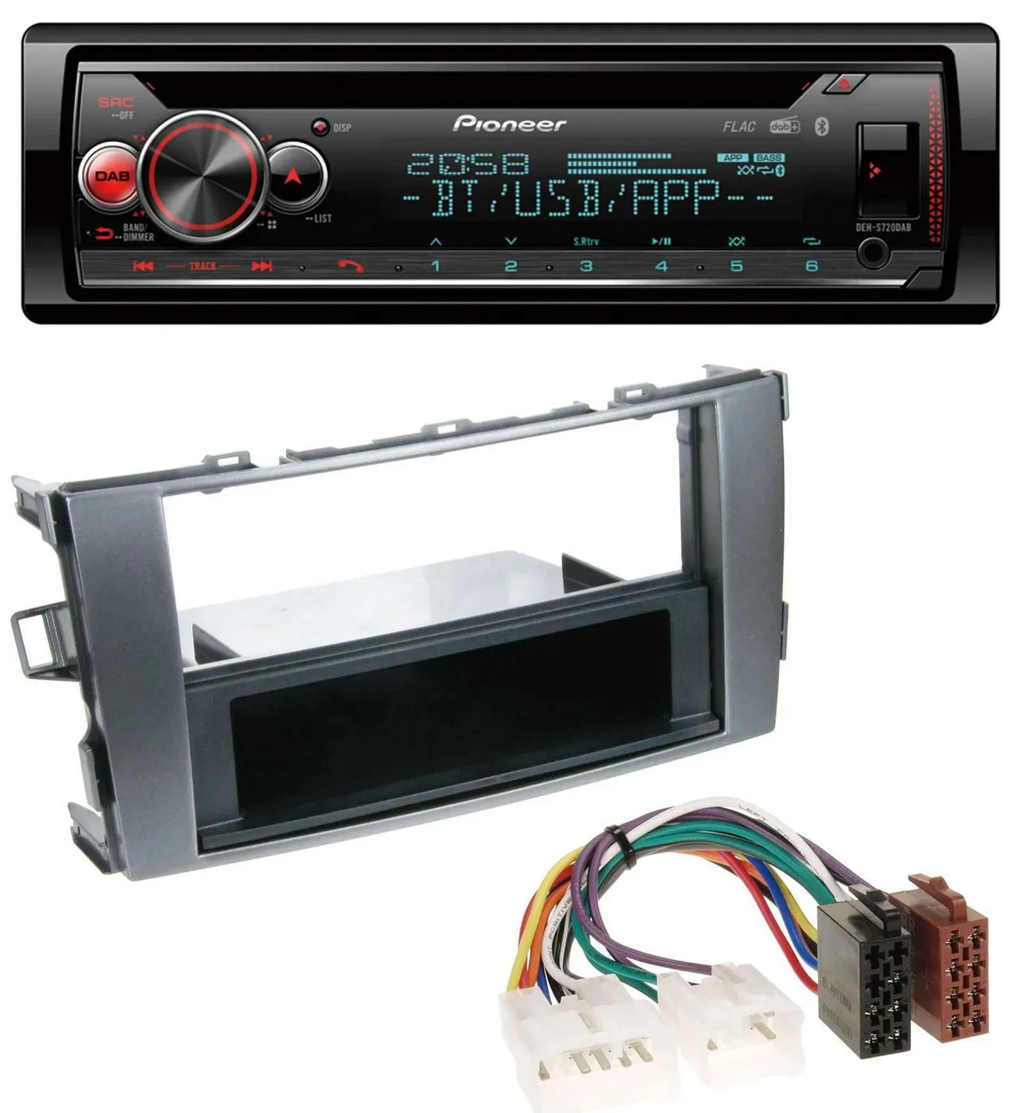 Автомагнитола Pioneer CD, DAB, Bluetooth, USB для Toyota Auris (2007–2012), антрацит-серый
