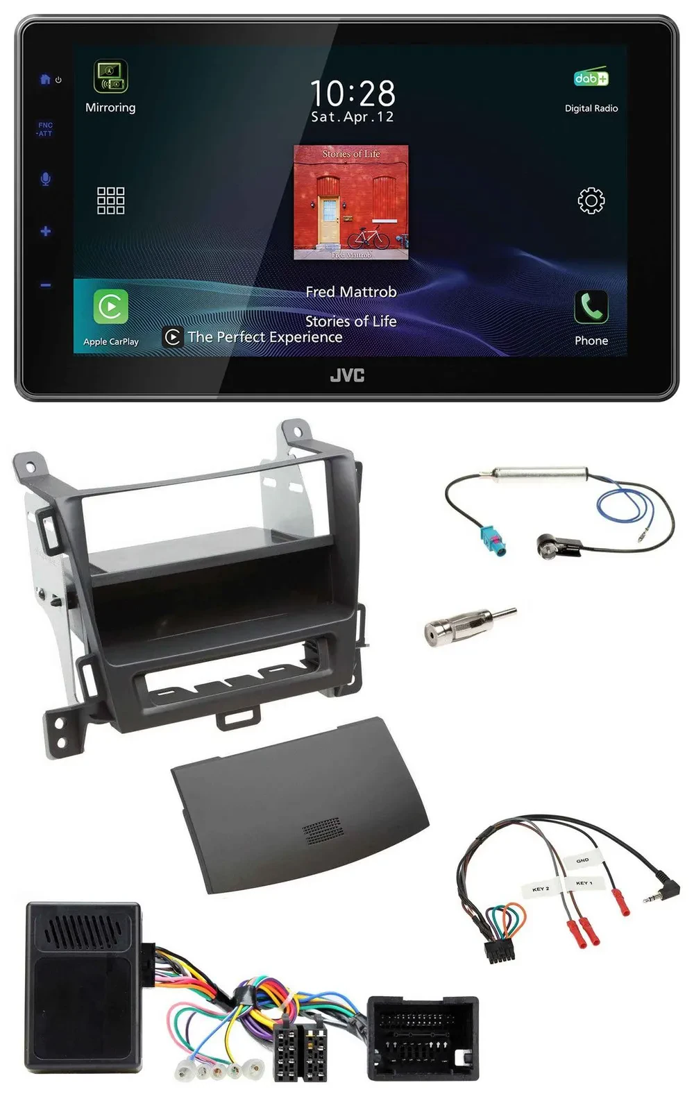 JVC DAB Lenkrad Bluetooth USB Autoradio für Opel Tourer Zafira ab 2013 jet black