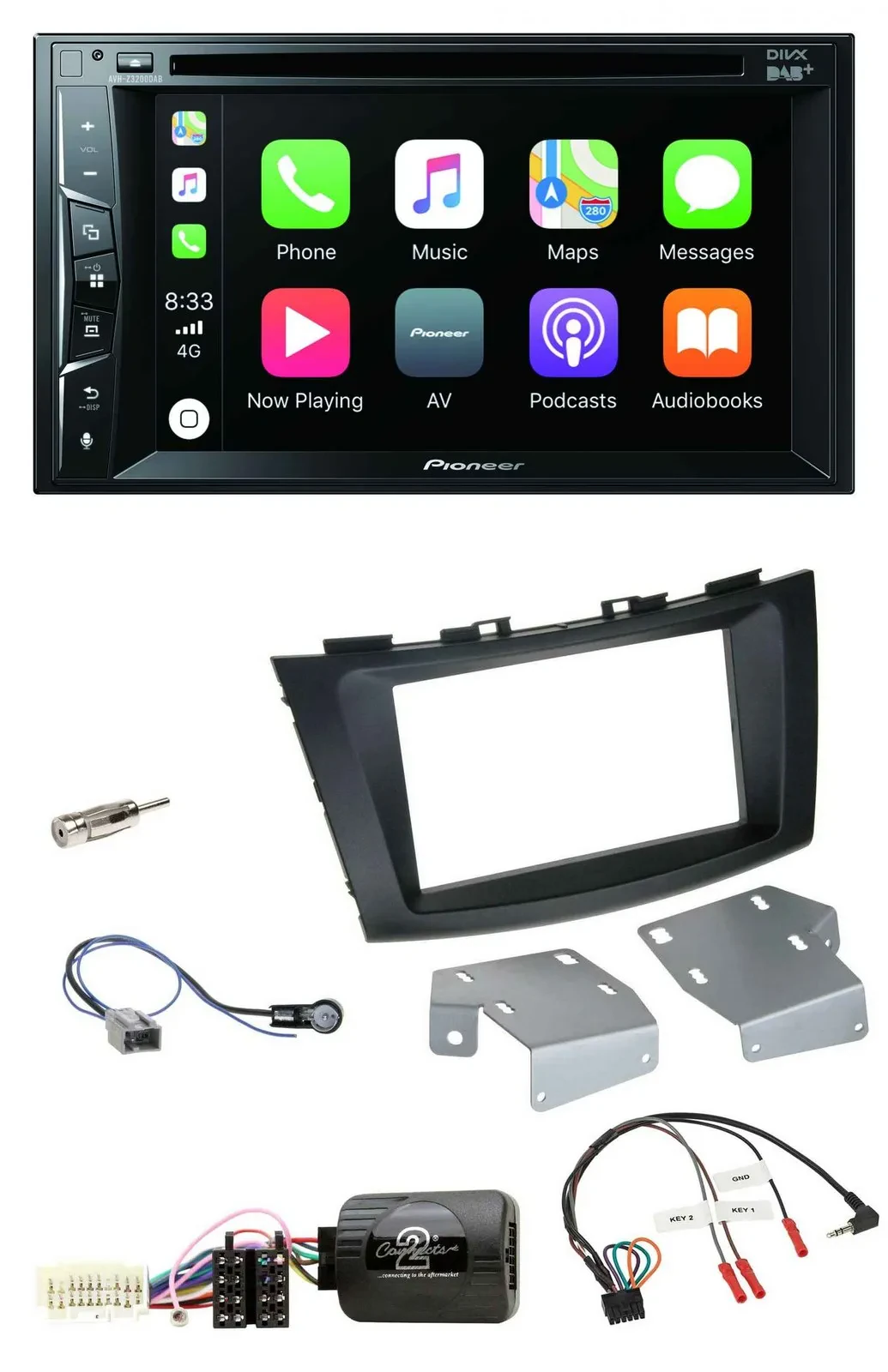 Автомагнитола для Suzuki Swift (с 2011) Pioneer 2-DIN, USB, DVD, Bluetooth, DAB, поддержка управления на руле