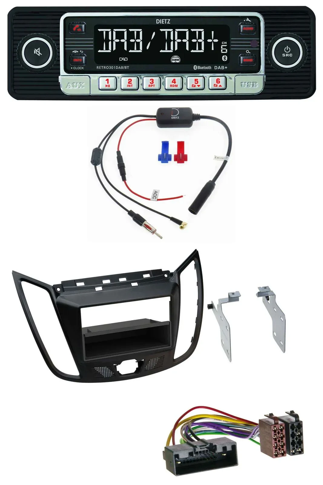 Dietz MP3 DAB Bluetooth USB Autoradio für Ford C-Max Kuga matt schwarz