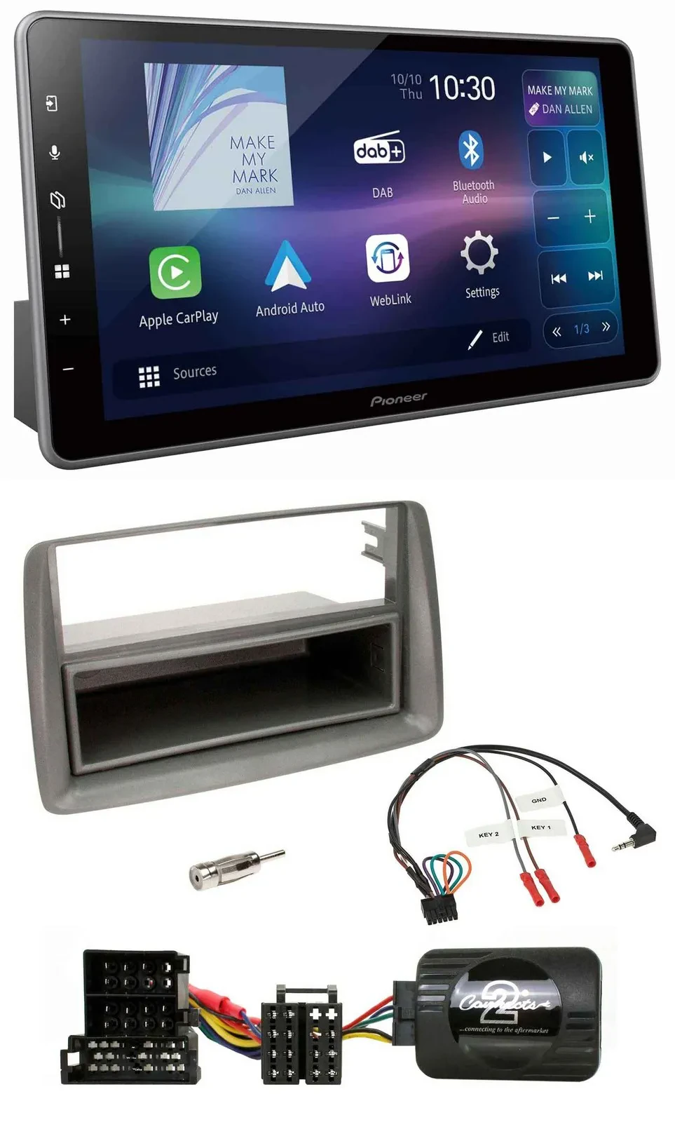 Автомагнитола Pioneer Bluetooth, USB, DAB для Alfa Romeo GT/147 серебристая с поддержкой управления на руле
