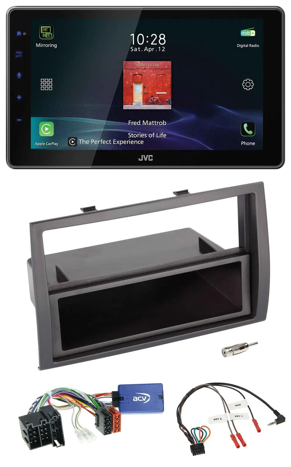 JVC DAB Lenkrad Bluetooth USB Autoradio für Fiat Ducato 2008-2011 schwarz