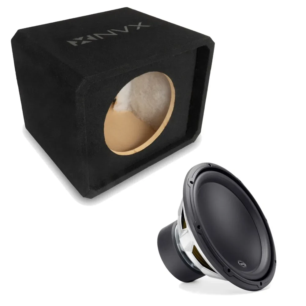 NVX NE121P Single 12" Slot Ported 3/4" MDF Sub Enclosure w/ W3v3 Car Subwoofer