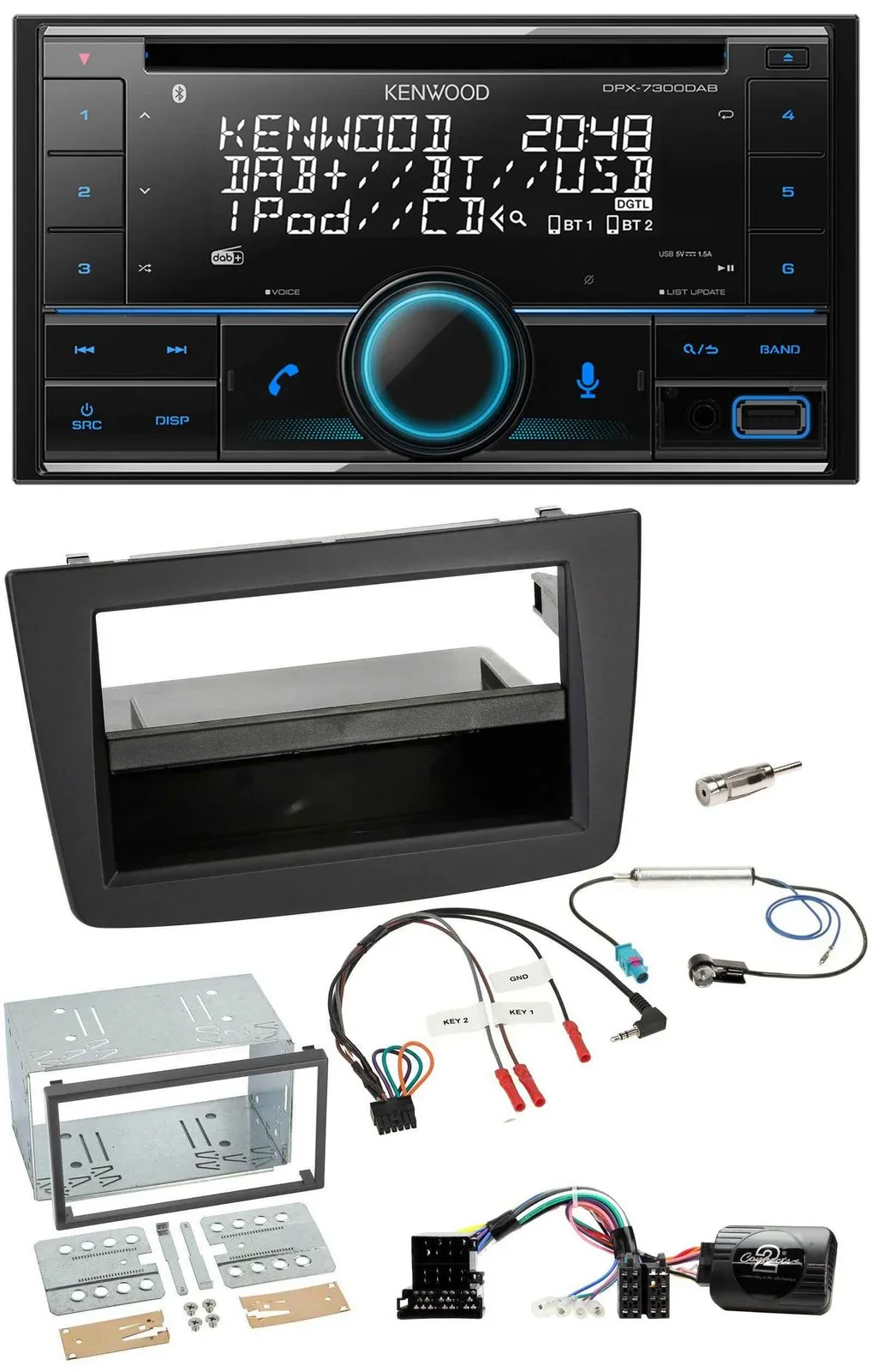 Автомагнитола для Alfa Romeo MiTo (2008–2014) Kenwood CD, 2 DIN, DAB, USB, Bluetooth, поддержка управления с руля