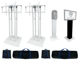 (2) Rockville RTP33-TV White/Black Totem DJ Speaker/Lighting Stands w/ TV Mount