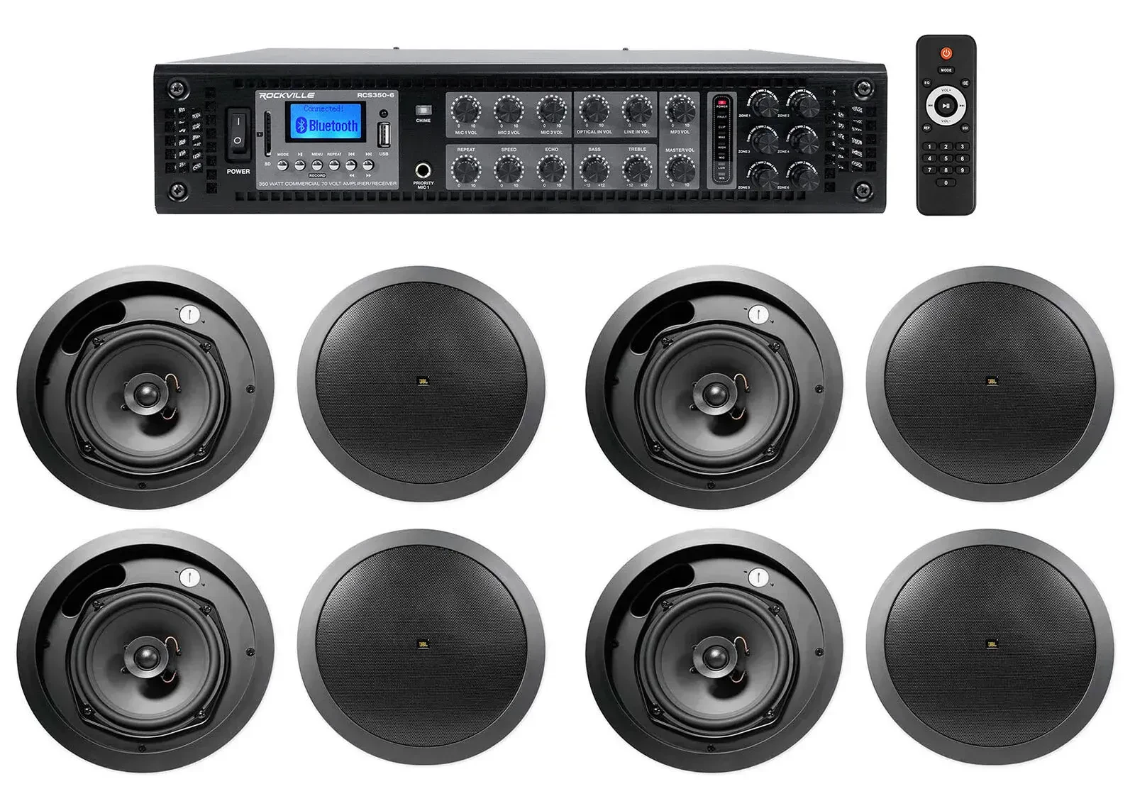 Потолочная акустика Rockville RCS350-6+(4) CONTROL 16C/T-BK Black с усилителем (8 штук)