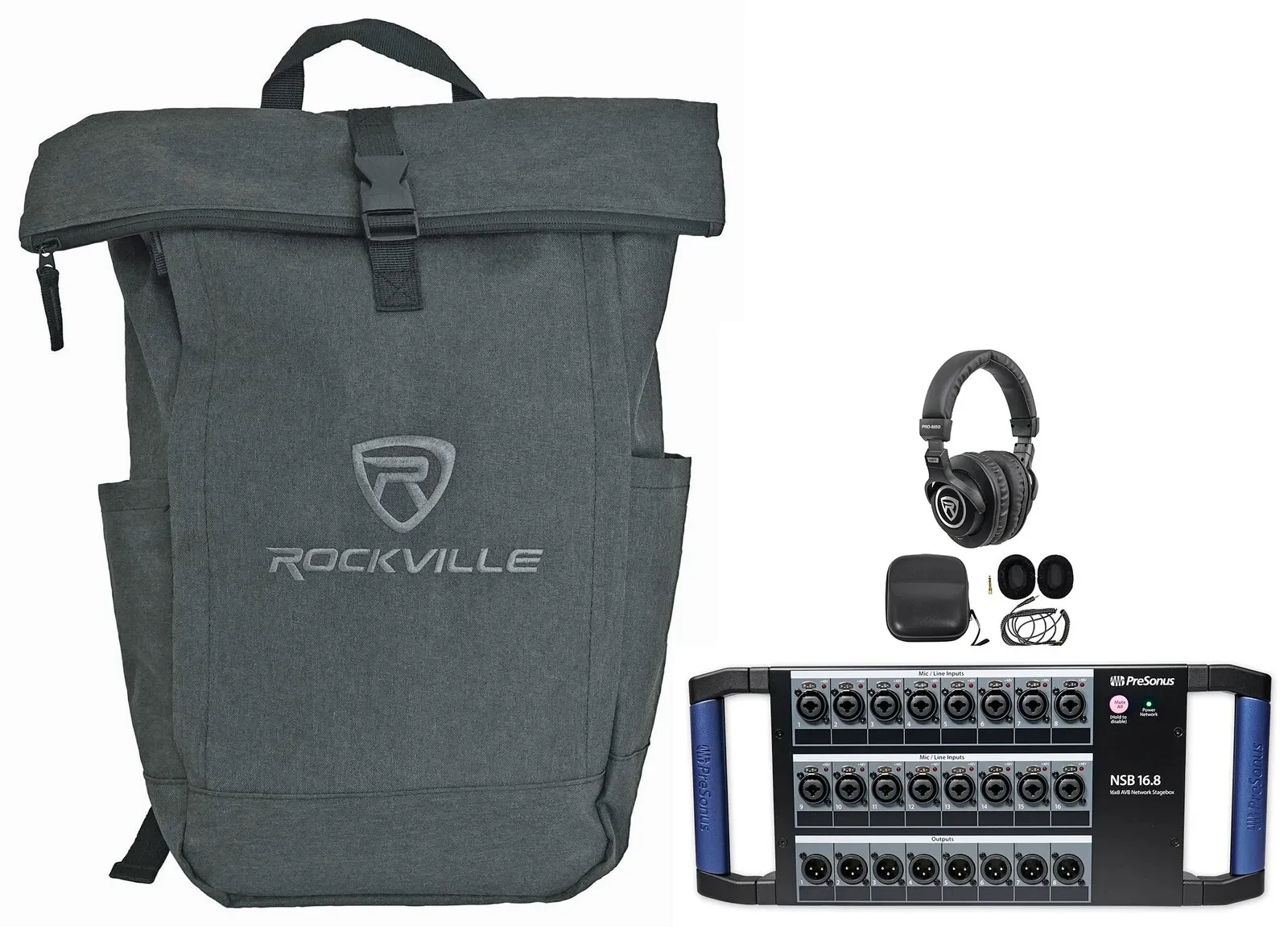 PRESONUS NSB 16.8 16x8 AVB Stagebox+Studio Headphones+Laptop Backpack