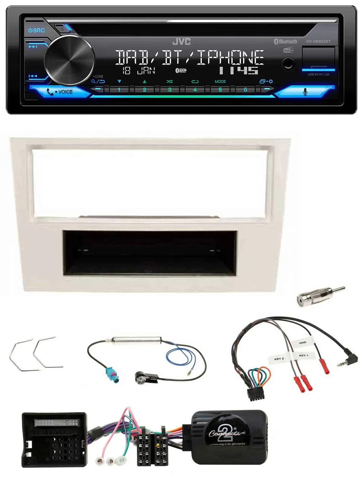 JVC Bluetooth Lenkrad USB DAB CD Autoradio für Opel Corsa D 2006-2008 perl-weiss