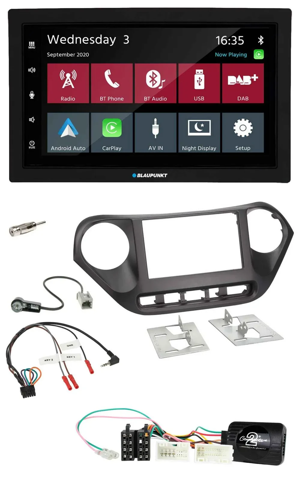 Blaupunkt DAB Bluetooth USB Lenkrad 2DIN Autoradio für Hyundai i10 ab 2014