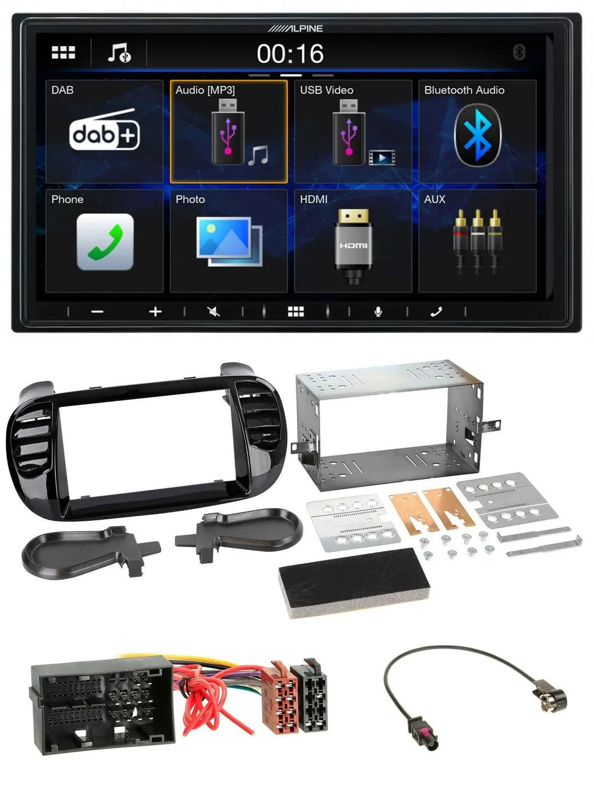 Alpine Bluetooth 2DIN MP3 DAB USB Autoradio für Fiat 500 (ab 12) schwarz