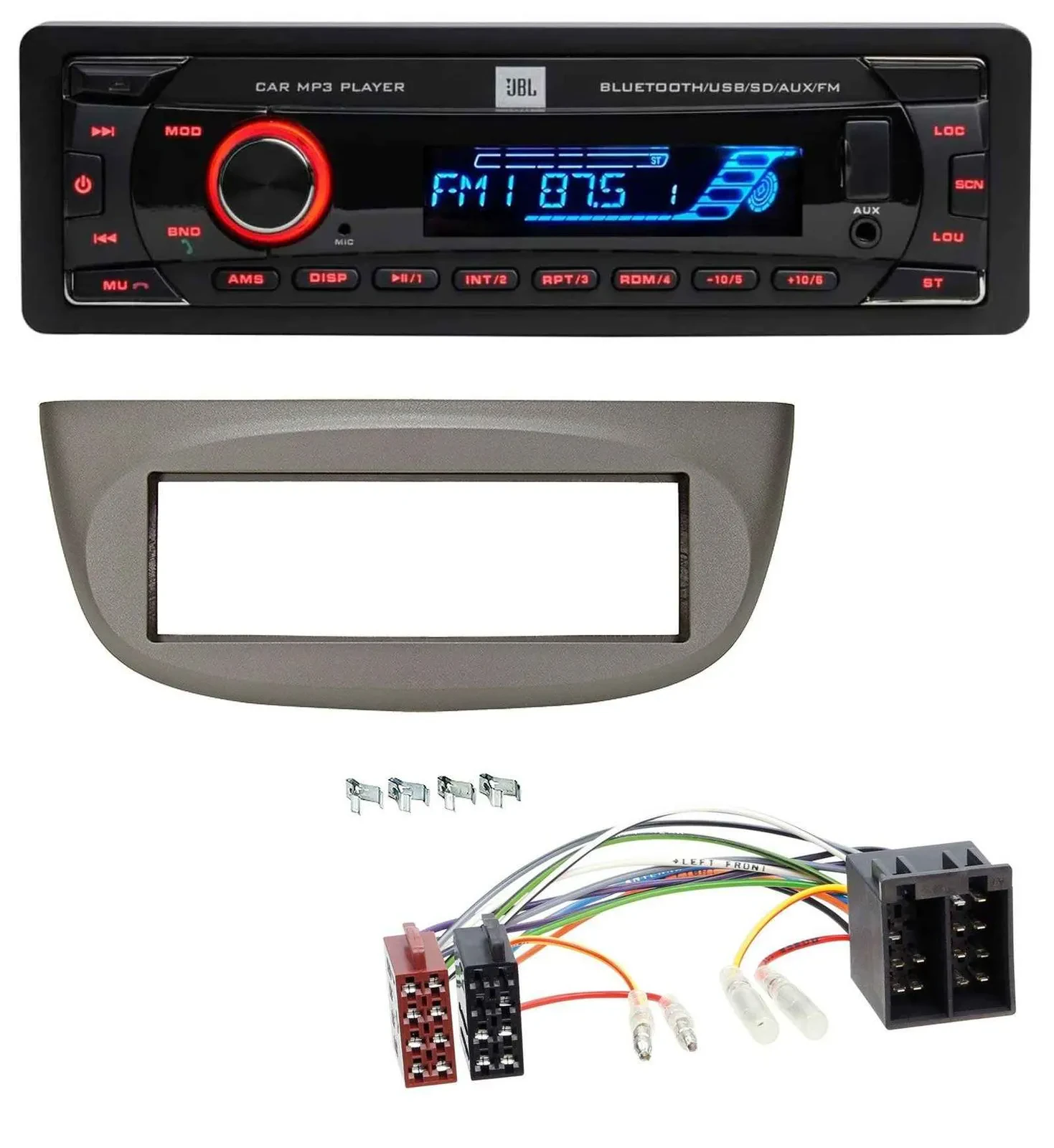 JBL AUX MP3 USB Bluetooth SD Autoradio für Renault Twingo 07-12 beige-grau