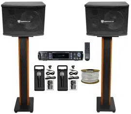 (2) Rockville KPS65 400w Karaoke/Pro Speakers+Bluetooth Amp+36" Stands+(2) Mics