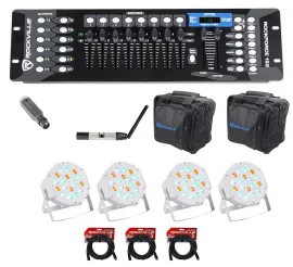 Rockville 192-Channel DMX Controller+Lighting Transmitter+Receiver+4 Par Lights