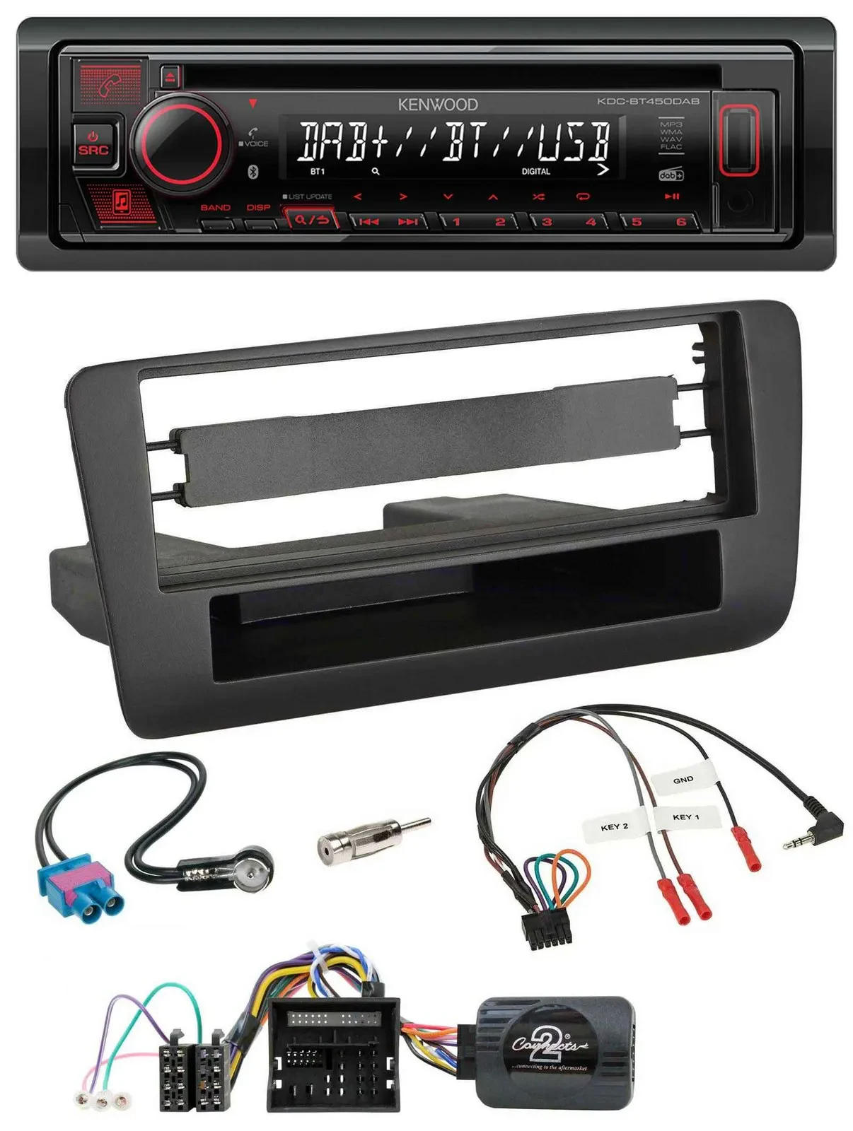 Автомагнитола для Audi A1 (с 2010) Kenwood CD USB Bluetooth DAB совместимая с кнопками на руле